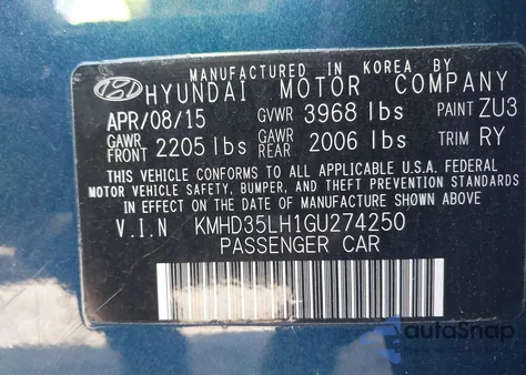 2016 Hyundai Elantra Gt из США, поврежденный, VIN KMHD35LH1GU274250